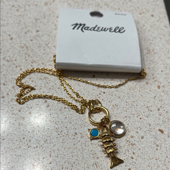 Madewell Fish Gold Charm Necklace with Turquoise Accents - Picture 4 of 7